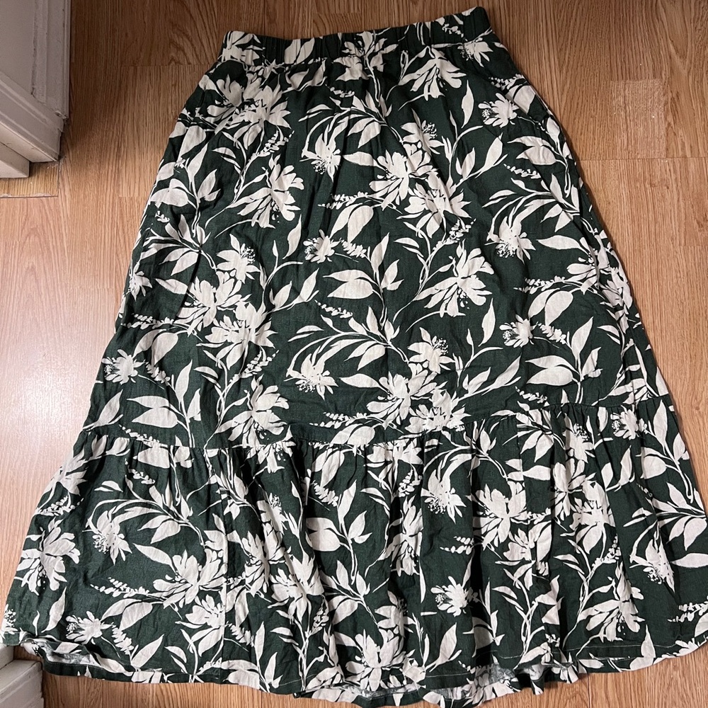 Abercrombie & Fitch Green Floral Linen Blend Skirt